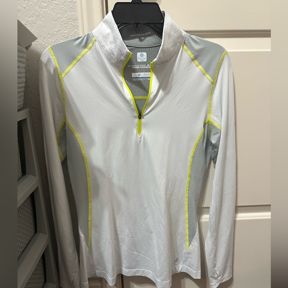 Columbia Light Gray and Neon Yellow Quarter-Zip Pullover
